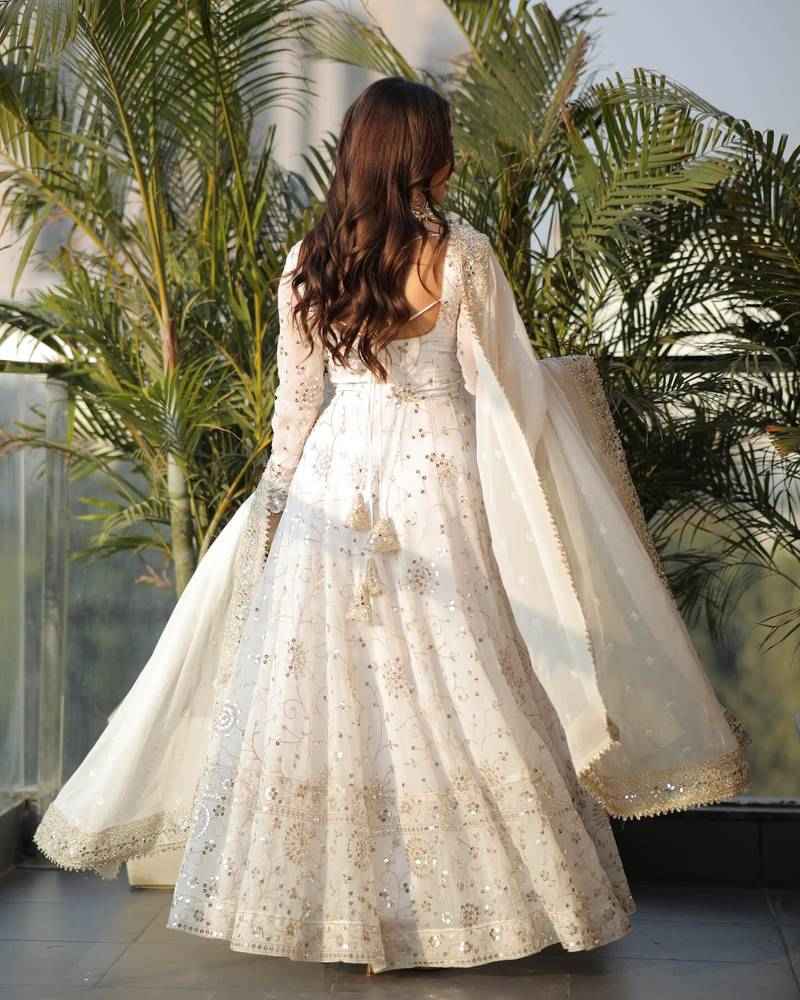 White Sequence Work Party Wear Salwar Kameez Suit Set