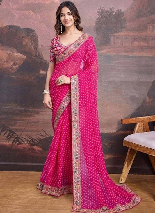 Pink Embroidered Lace Georgette Saree