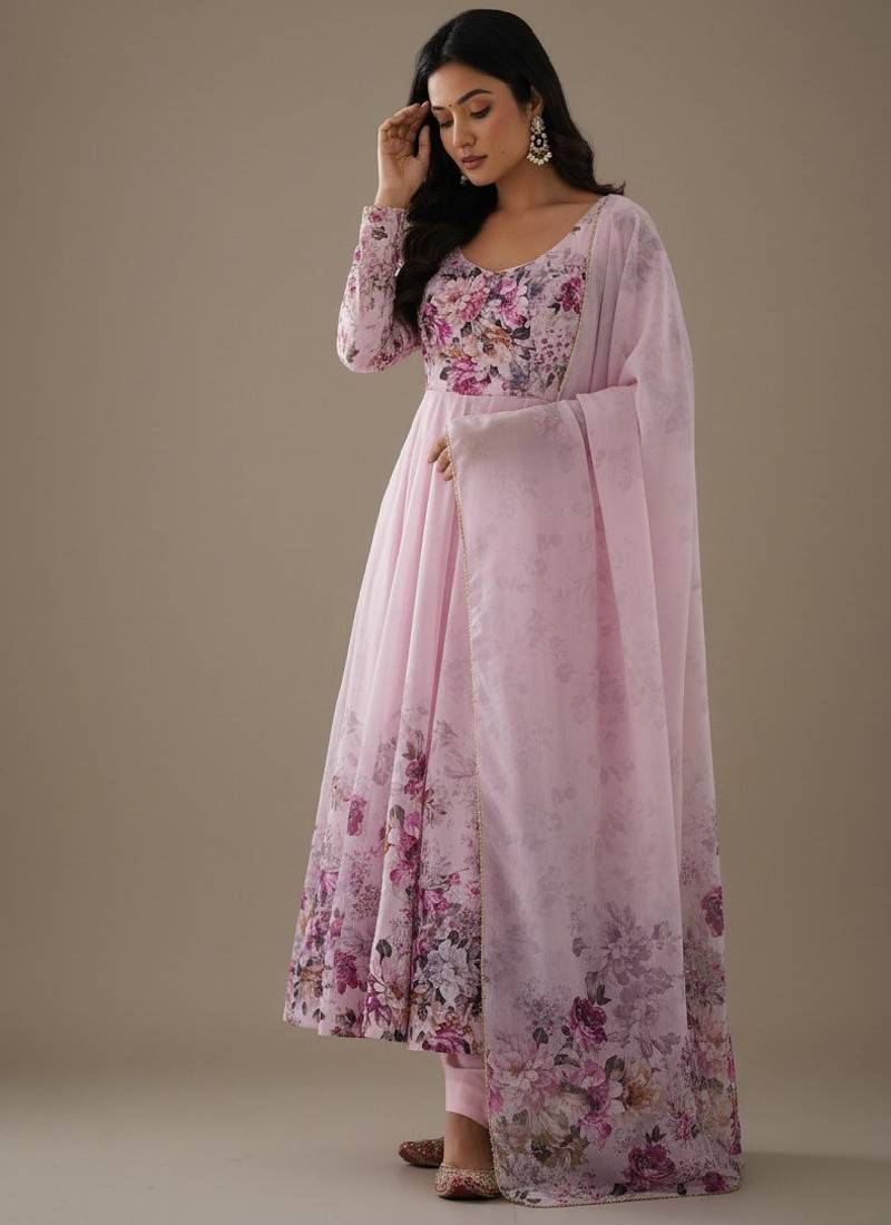 Pink Printed Organza Salwar Suit