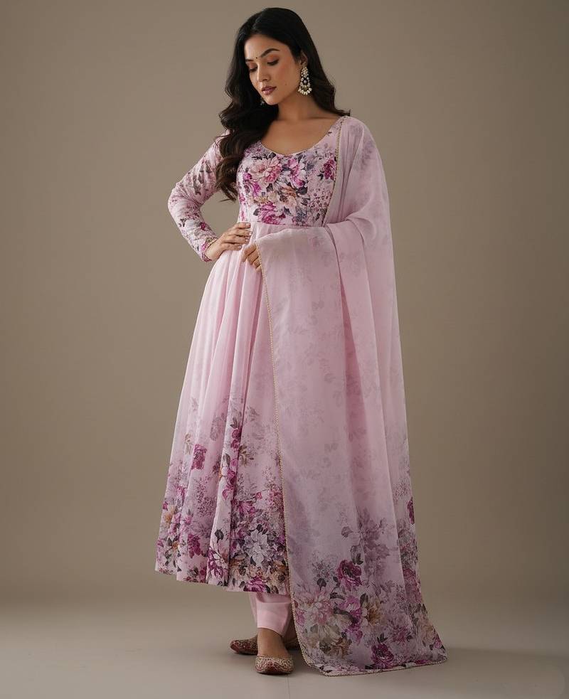 Pink Printed Organza Salwar Suit – view 2