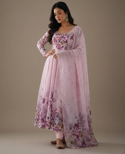 Pink Printed Organza Salwar Suit – view 2