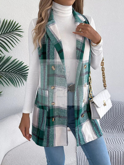 Plaid Double-Breasted Vest Coat