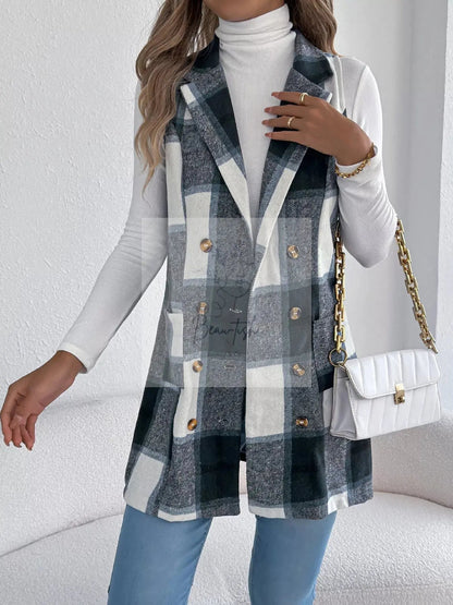 Plaid Double-Breasted Vest Coat