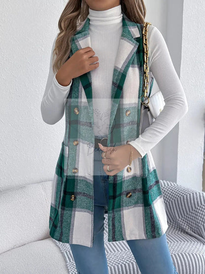 Plaid Double-Breasted Vest Coat