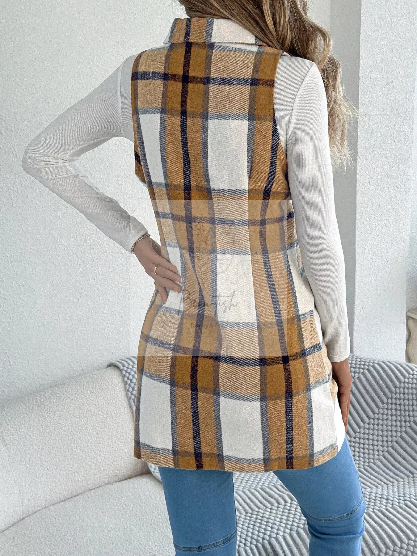 Plaid Double-Breasted Vest Coat
