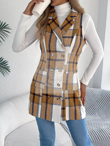 Plaid Double-Breasted Vest Coat