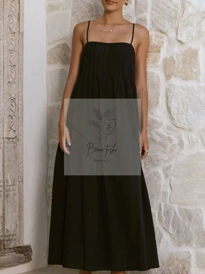 Pleated Bodice Midi Cami Dress