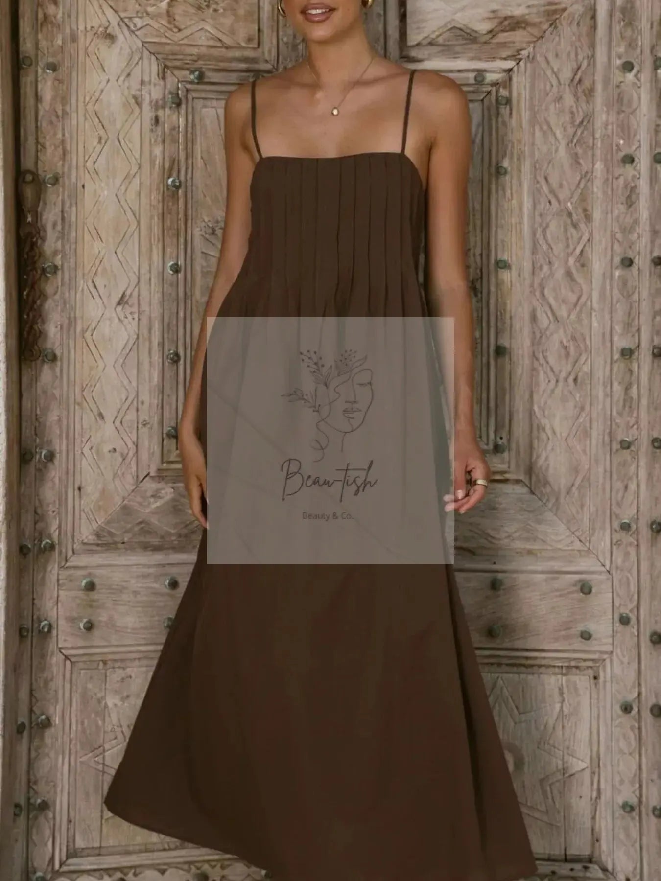 Pleated Bodice Midi Cami Dress