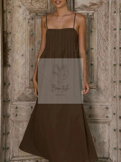 Pleated Bodice Midi Cami Dress