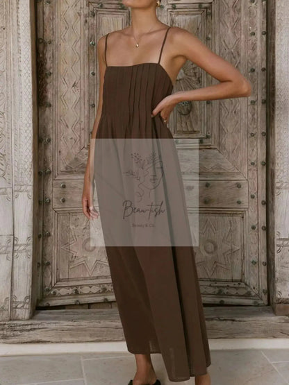 Pleated Bodice Midi Cami Dress