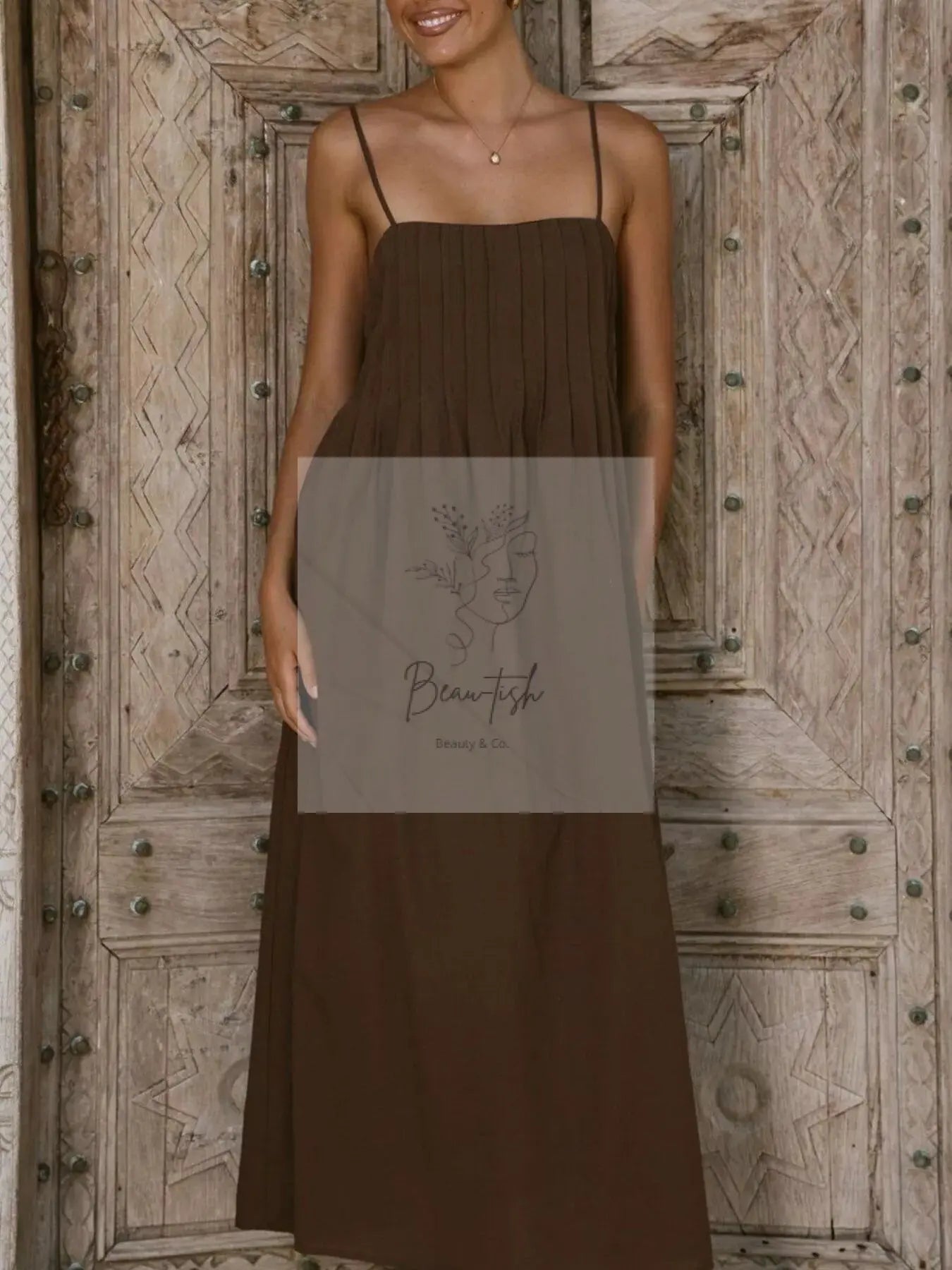 Pleated Bodice Midi Cami Dress