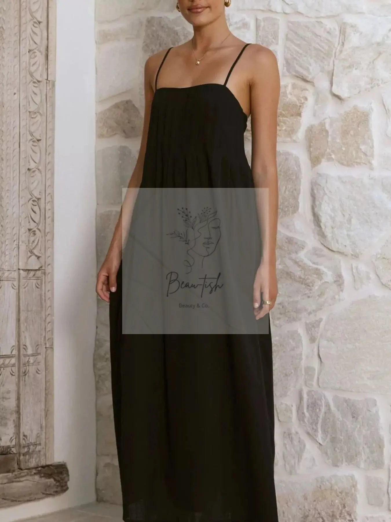 Pleated Bodice Midi Cami Dress