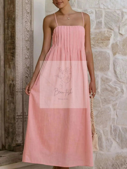 Pleated Bodice Midi Cami Dress