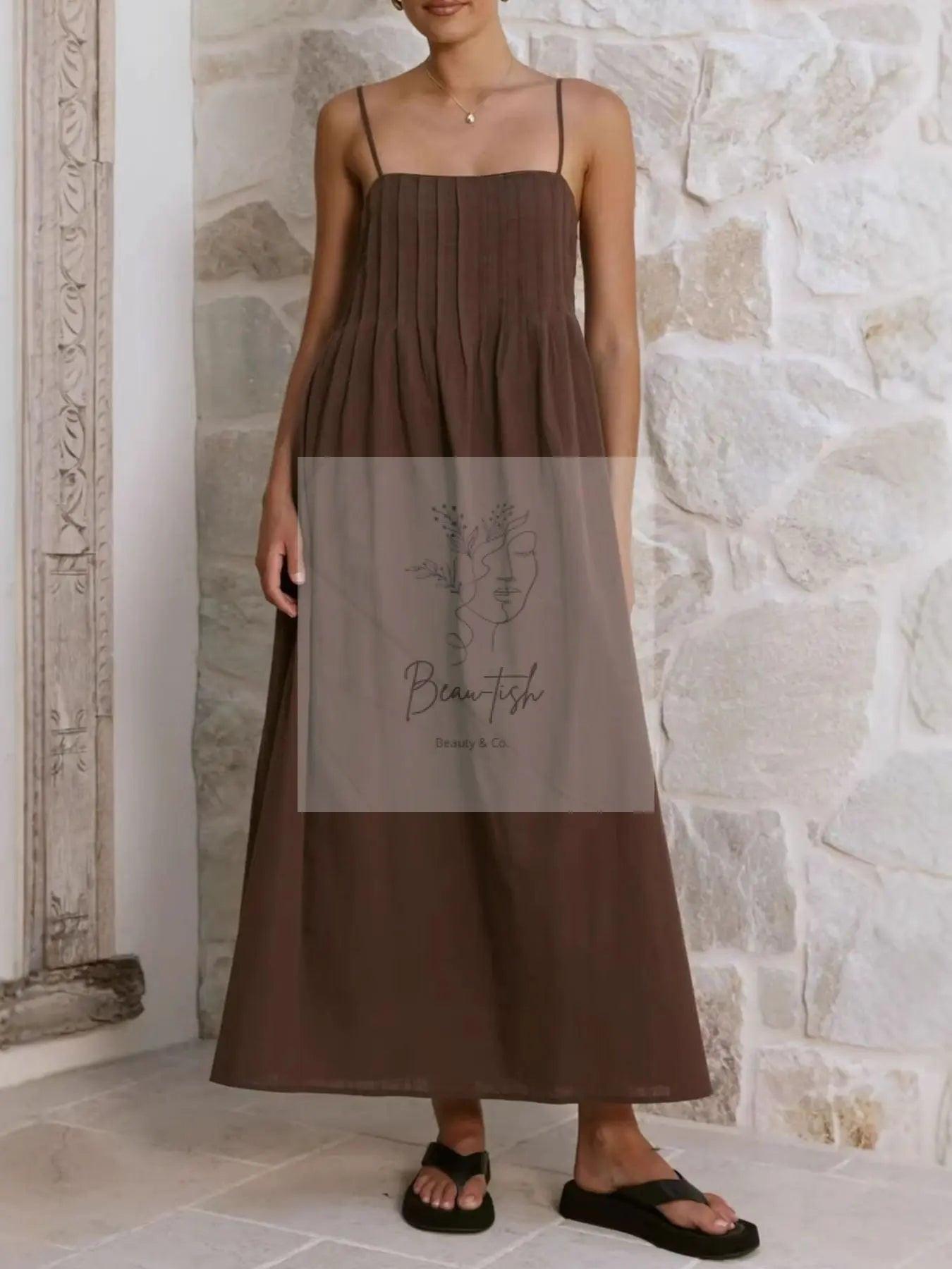 Pleated Bodice Midi Cami Dress