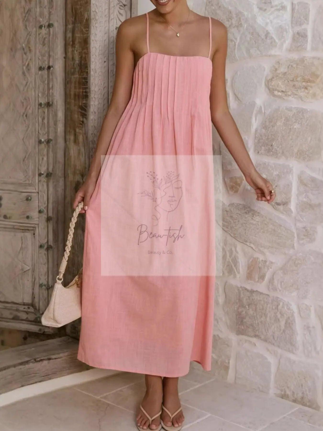 Pleated Bodice Midi Cami Dress