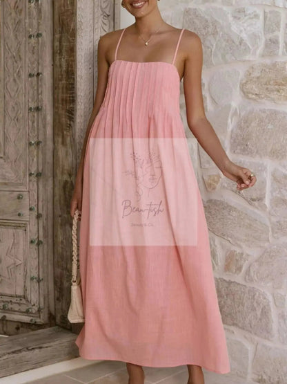 Pleated Bodice Midi Cami Dress