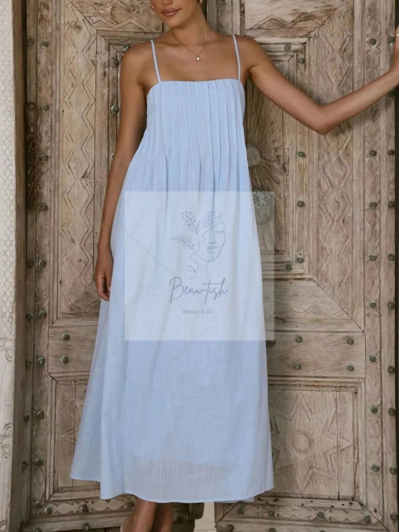 Pleated Bodice Midi Cami Dress