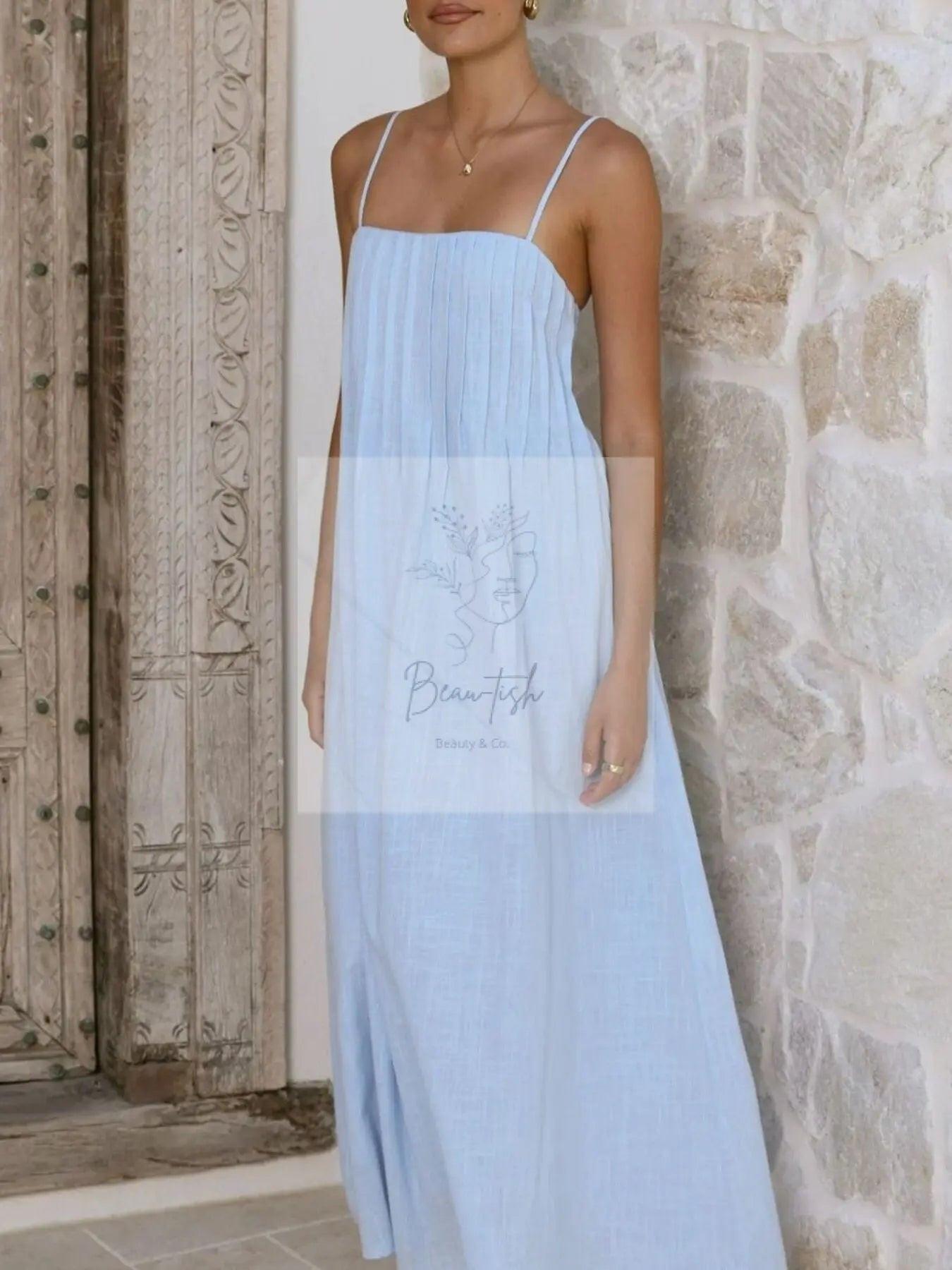 Pleated Bodice Midi Cami Dress