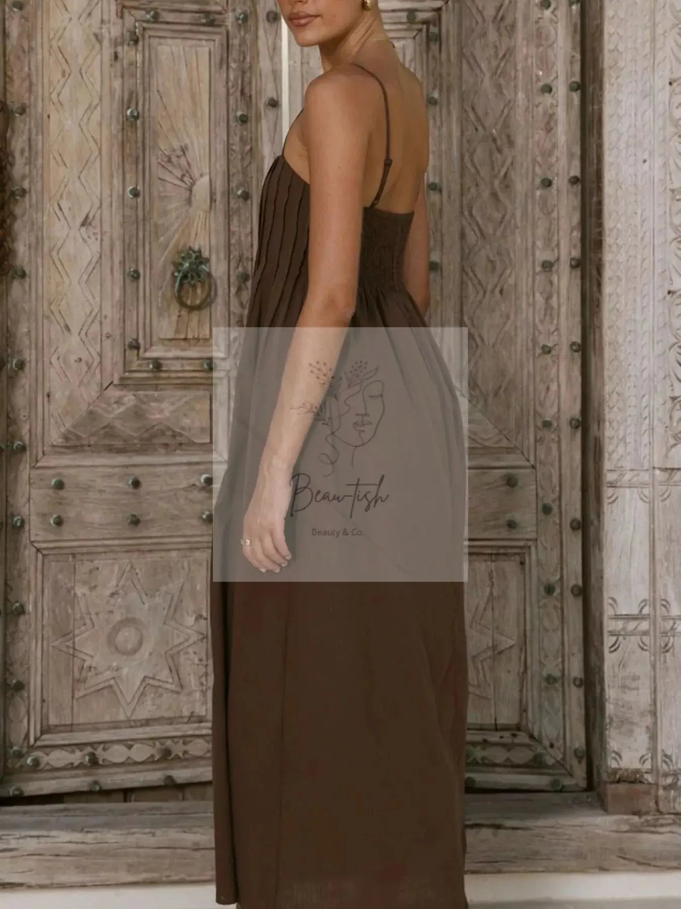 Pleated Bodice Midi Cami Dress