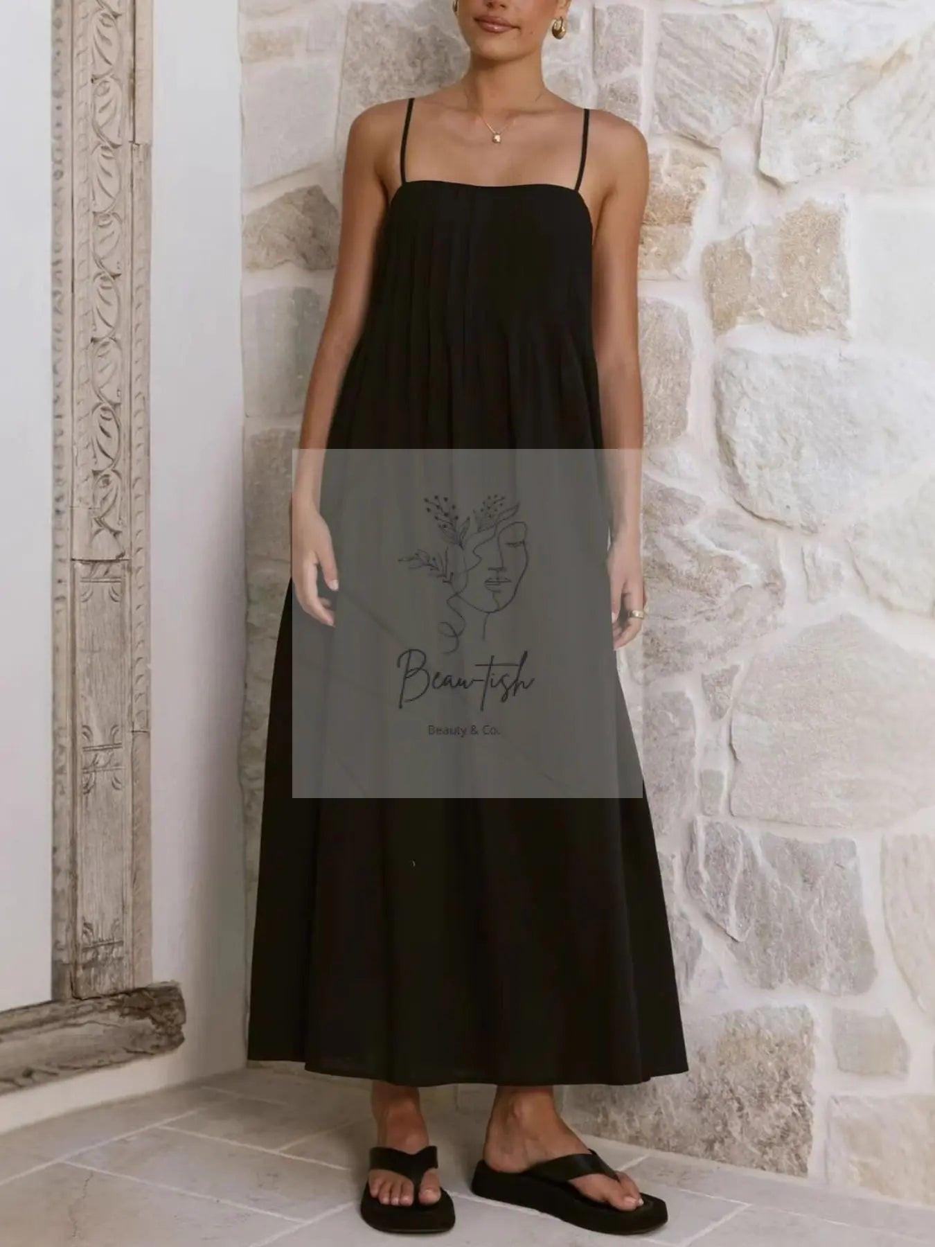 Pleated Bodice Midi Cami Dress