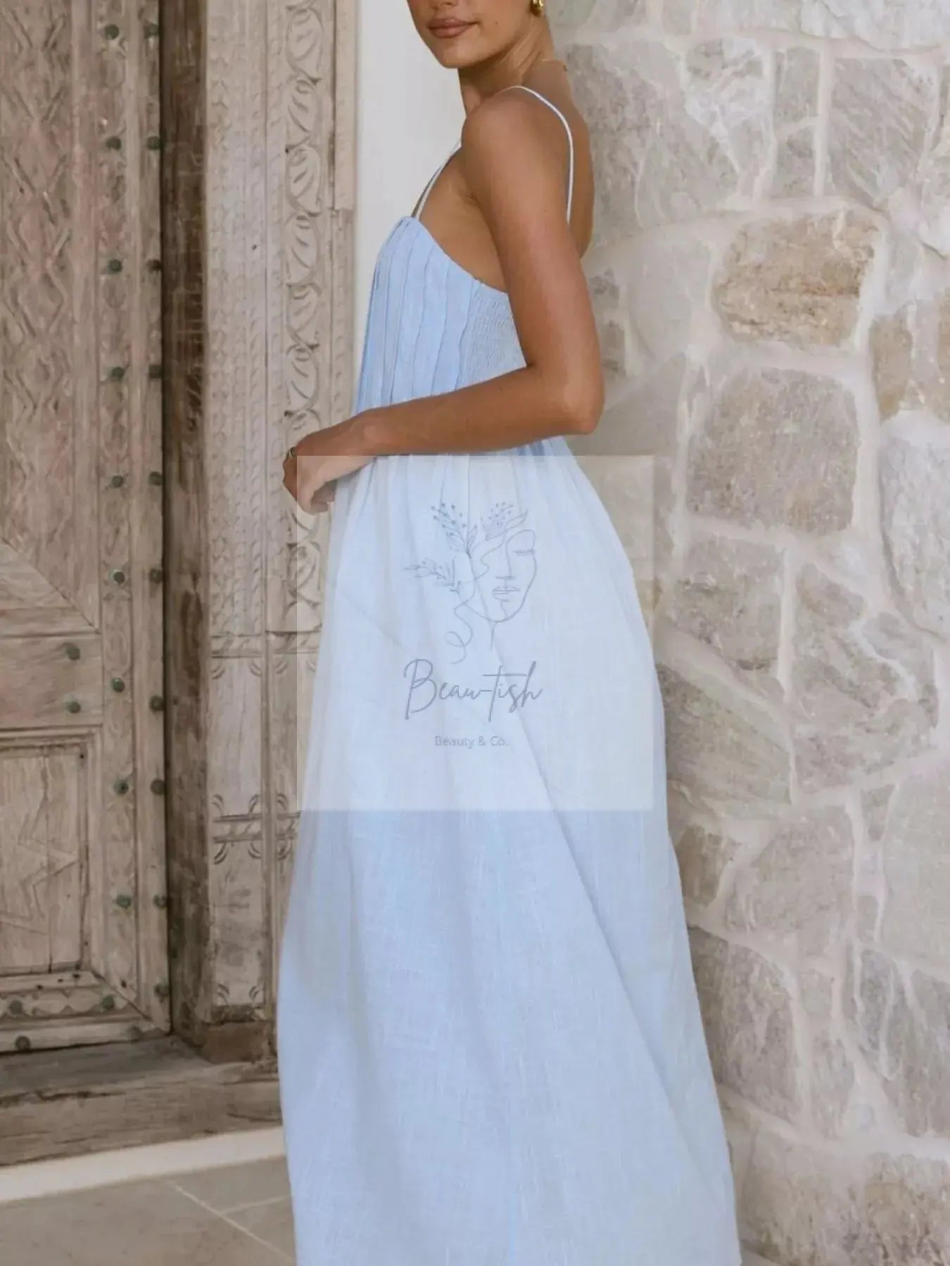 Pleated Bodice Midi Cami Dress