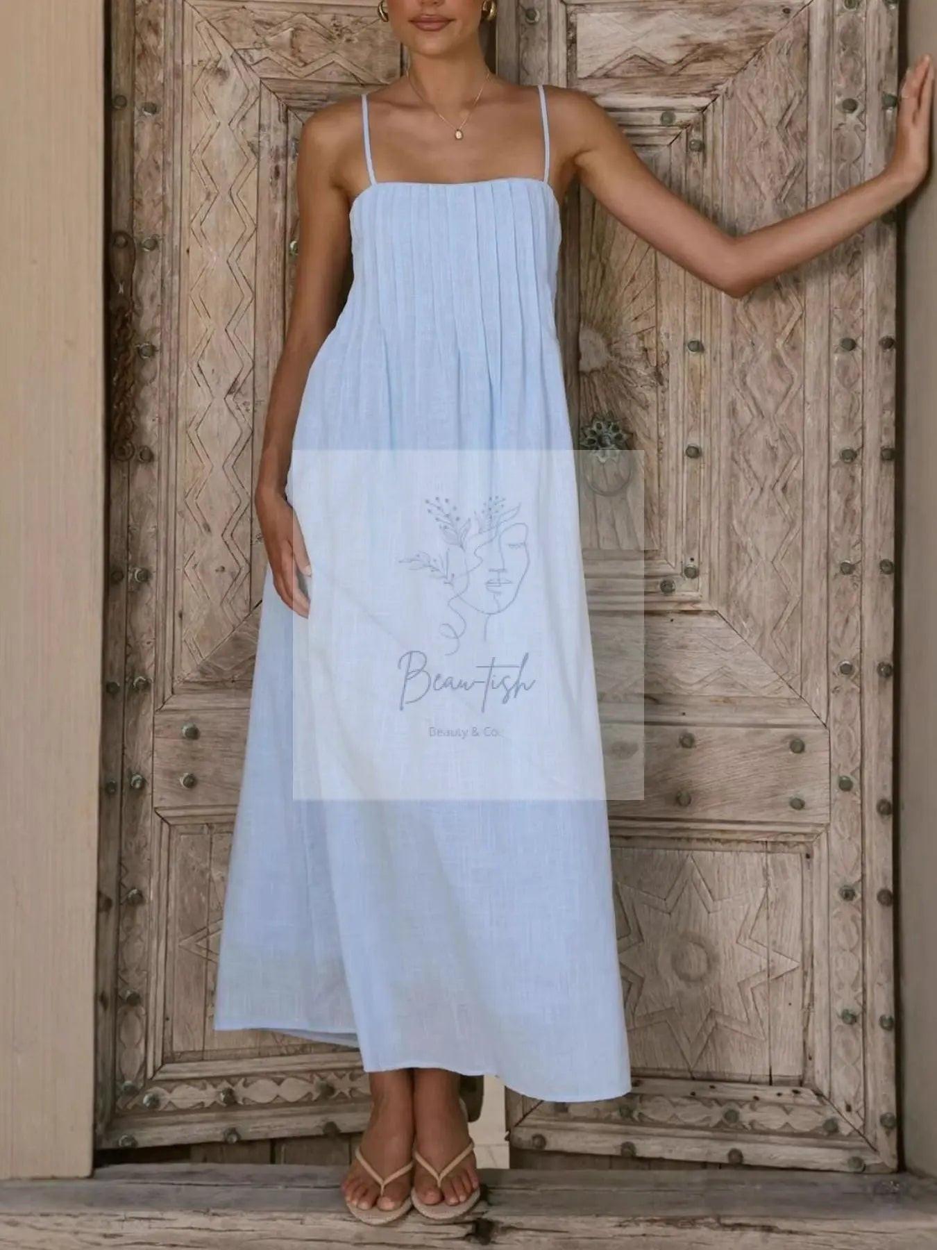 Pleated Bodice Midi Cami Dress