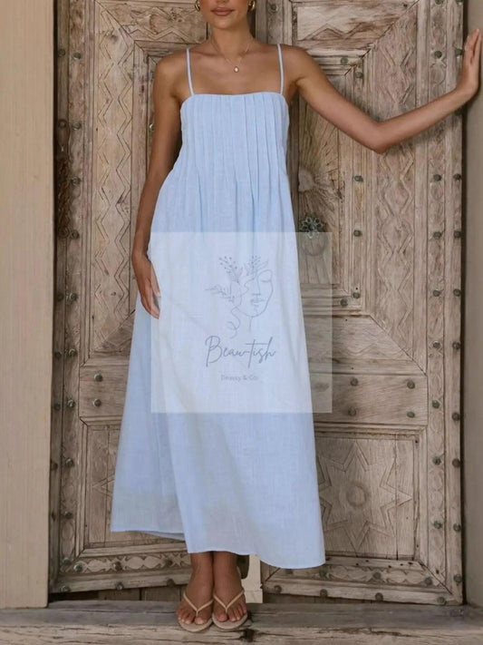 Pleated Bodice Midi Cami Dress