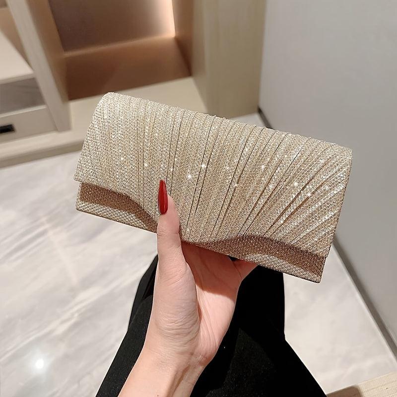 Pleated Shiny Evening Clutch