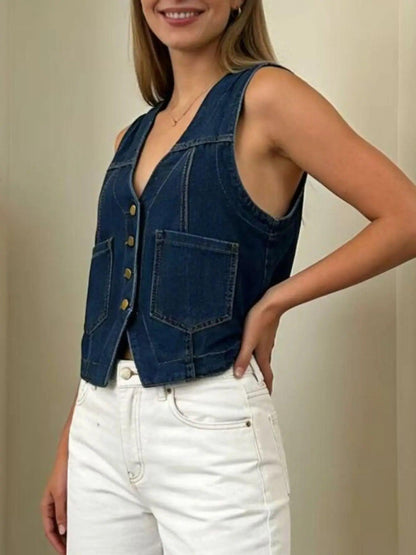 Plus Size Button-Down Denim Vest