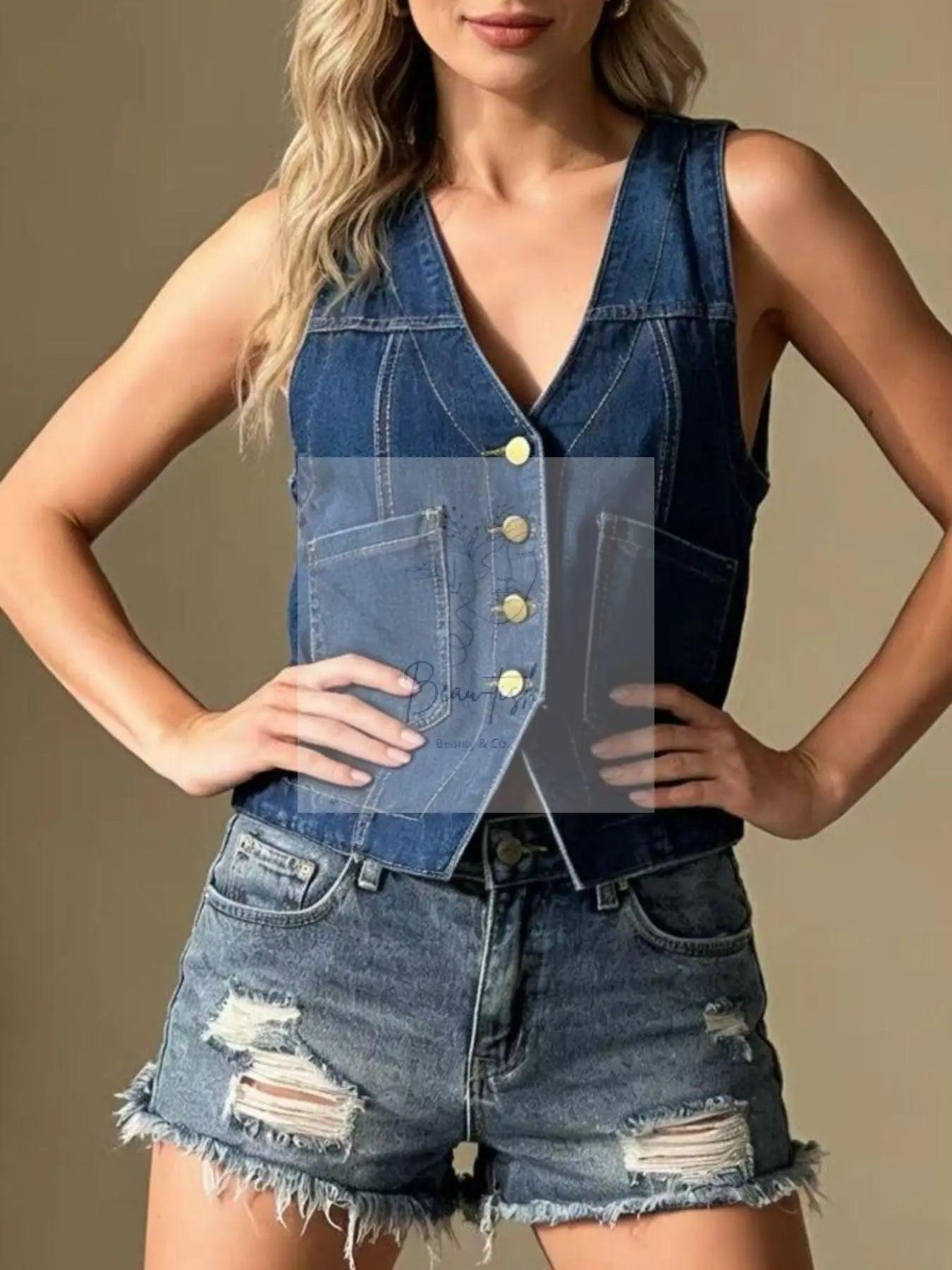 Plus Size Button-Down Denim Vest