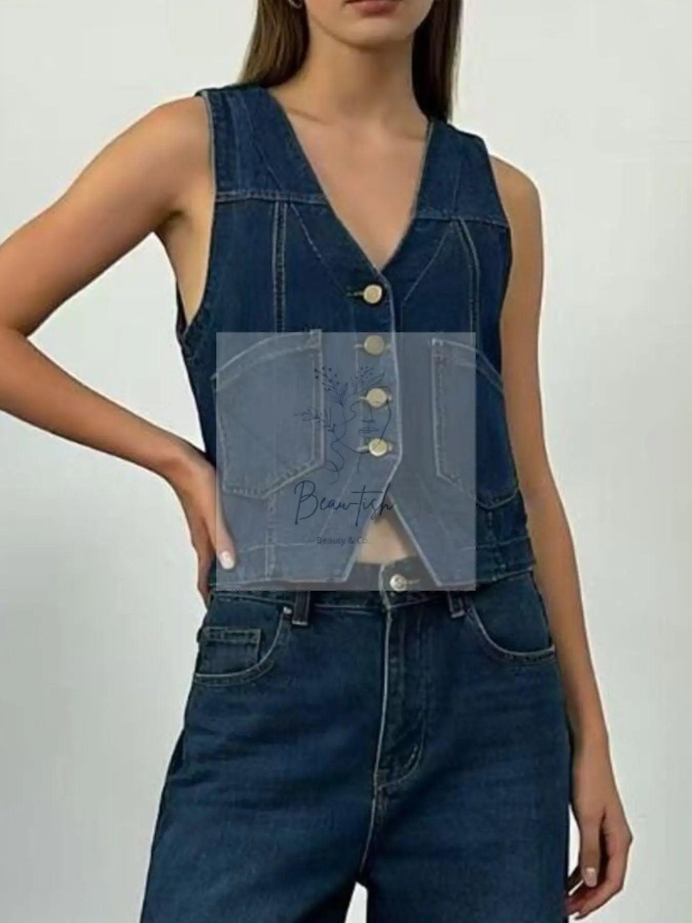 Plus Size Button-Down Denim Vest