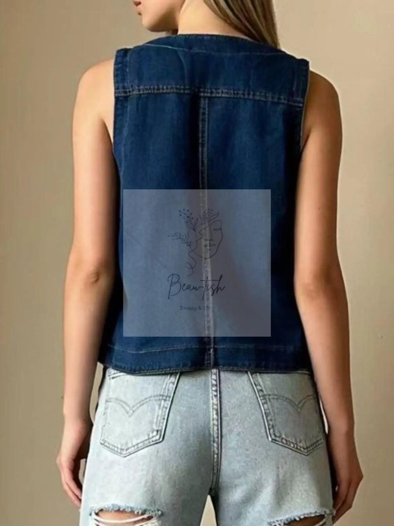 Plus Size Button-Down Denim Vest
