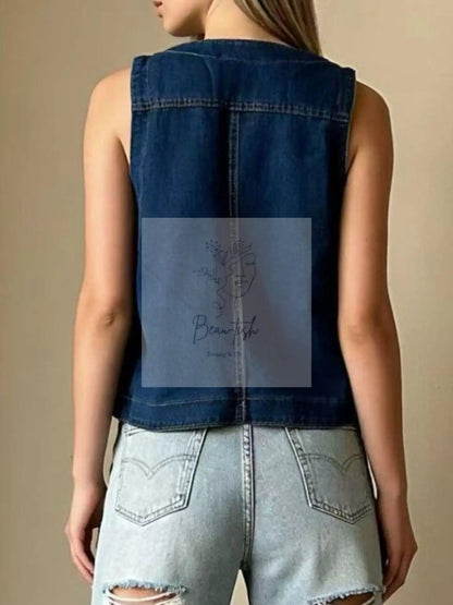 Plus Size Button-Down Denim Vest