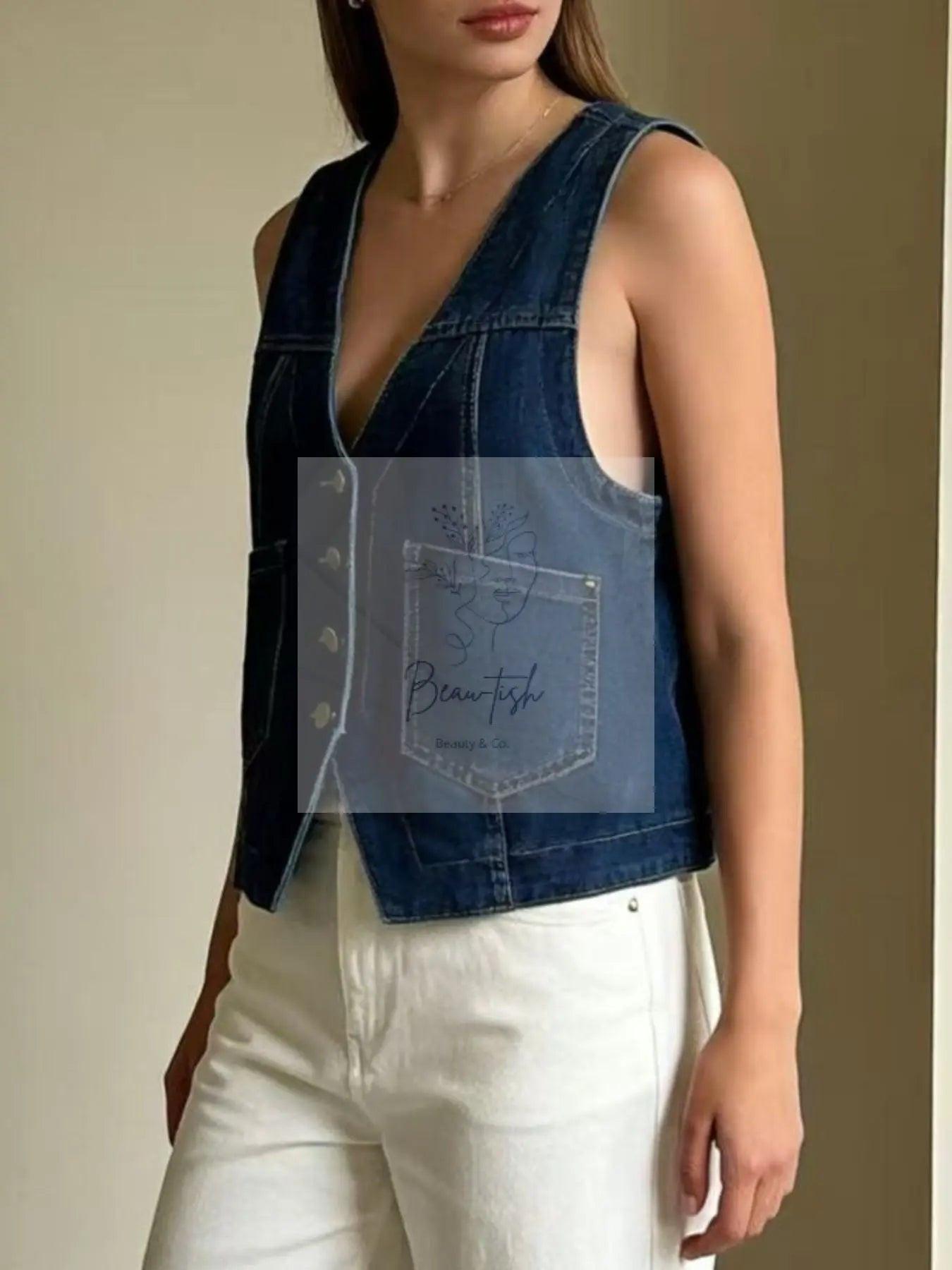 Plus Size Button-Down Denim Vest