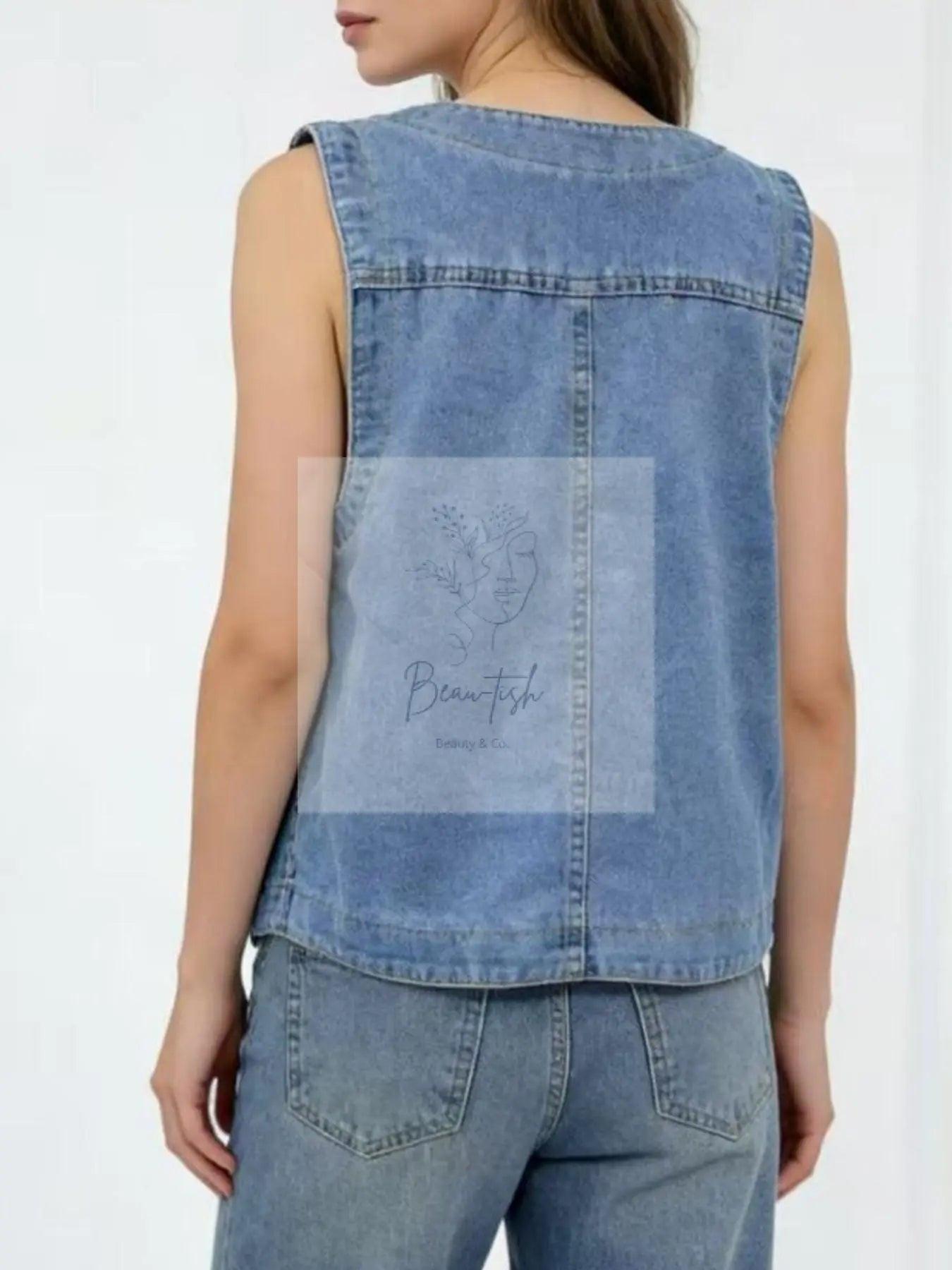 Plus Size Button-Down Denim Vest