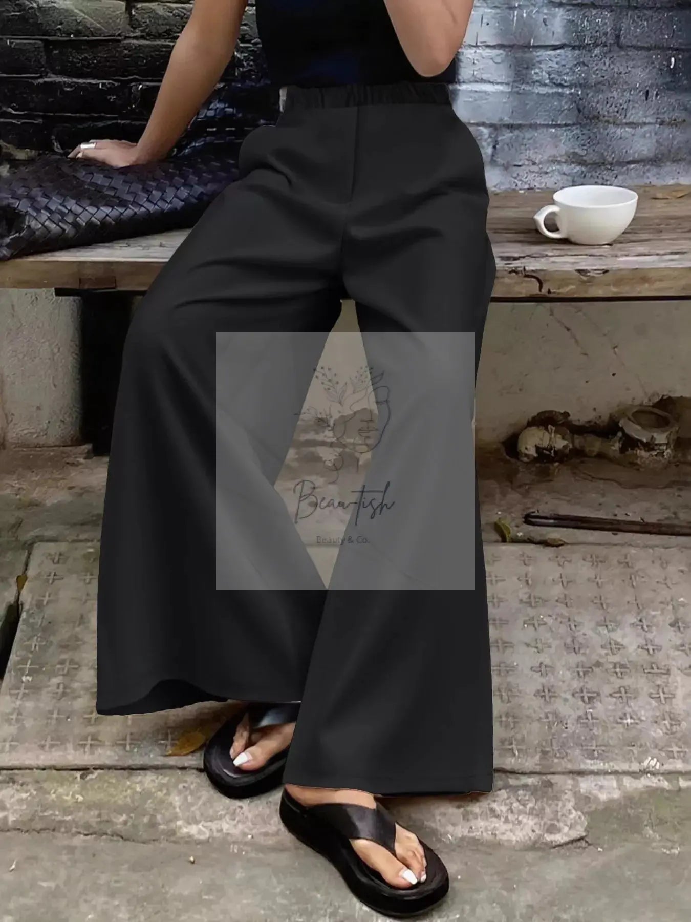 Plus Size Elastic Waist Wide Leg Pants