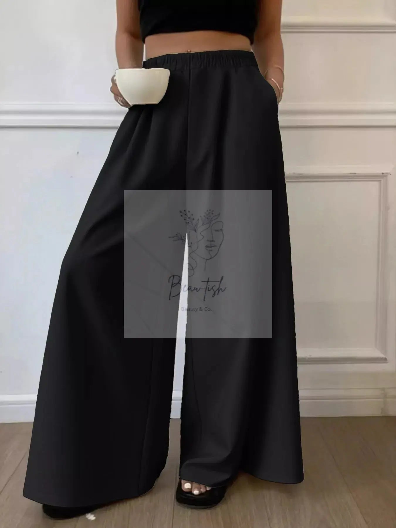 Plus Size Elastic Waist Wide Leg Pants