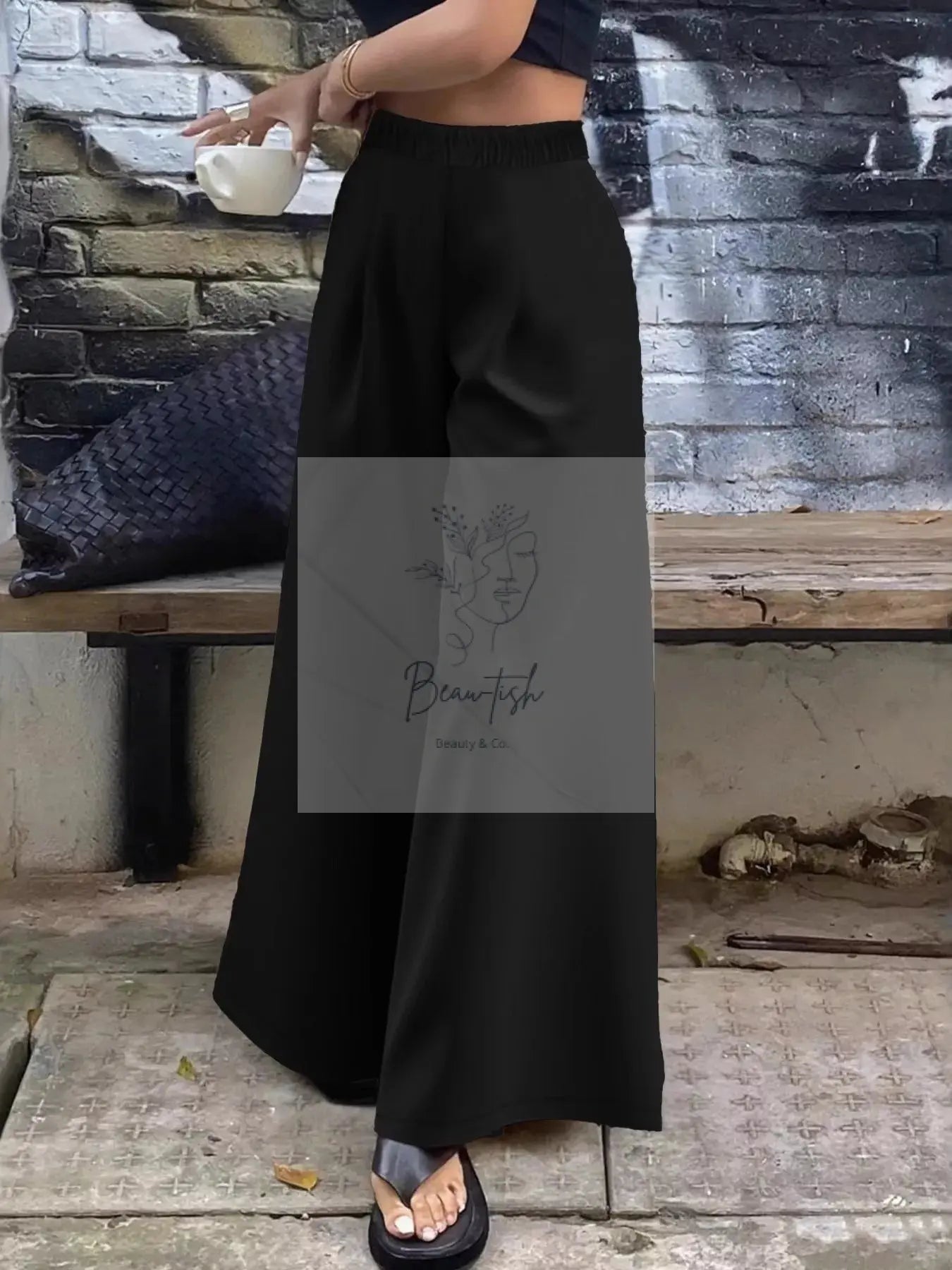 Plus Size Elastic Waist Wide Leg Pants