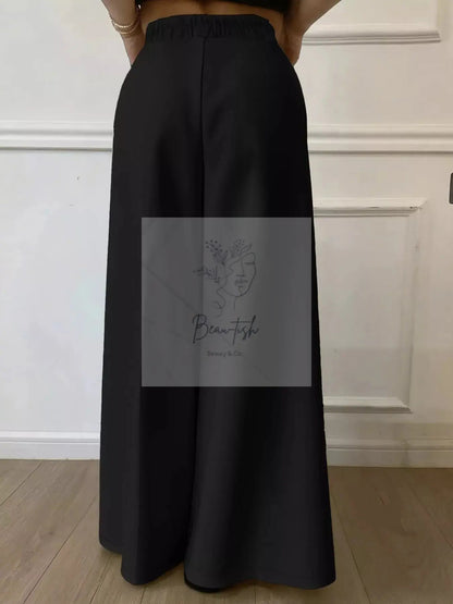 Plus Size Elastic Waist Wide Leg Pants