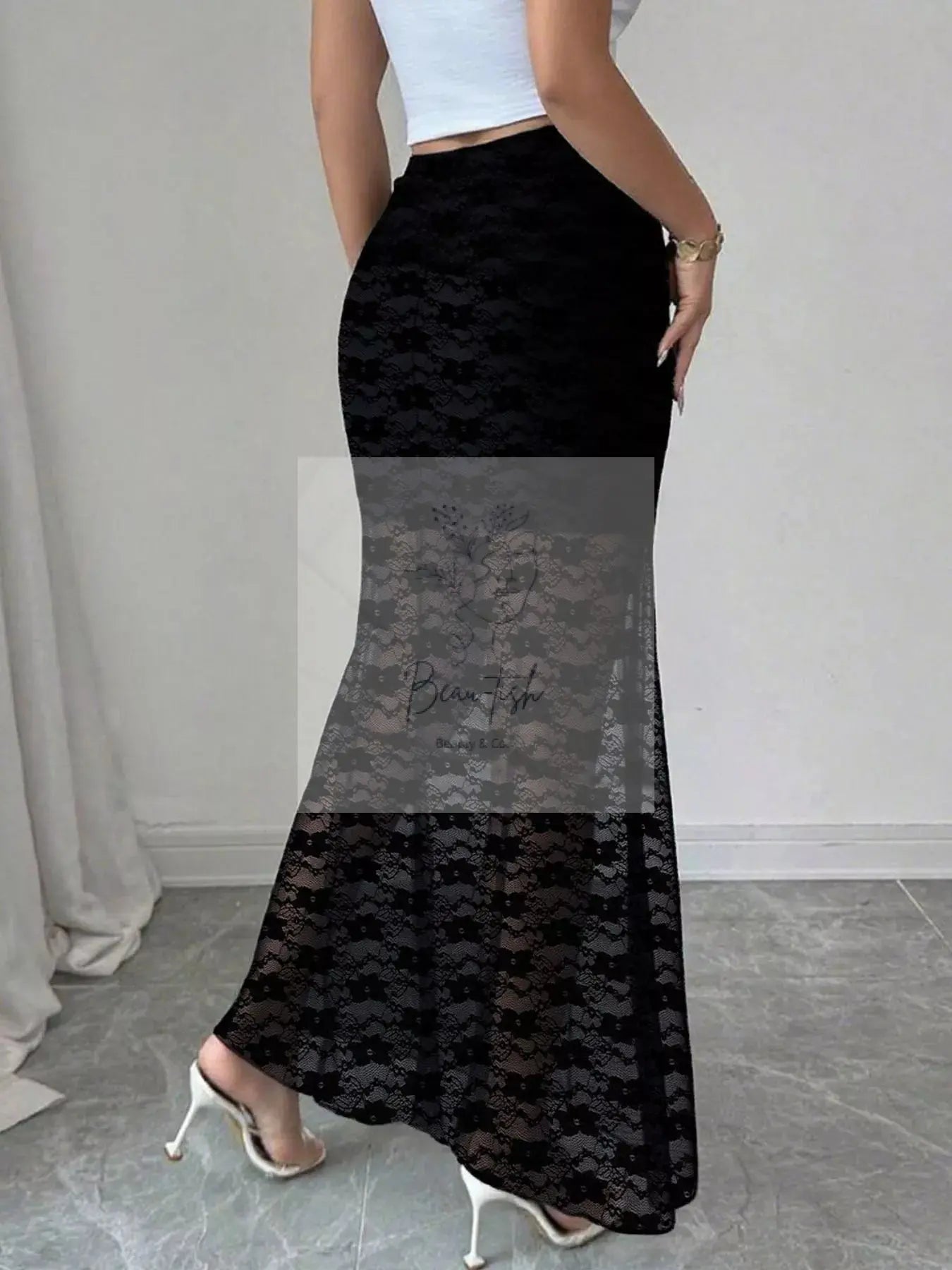 Plus Size Elegant Lace Mermaid Sheer Skirt
