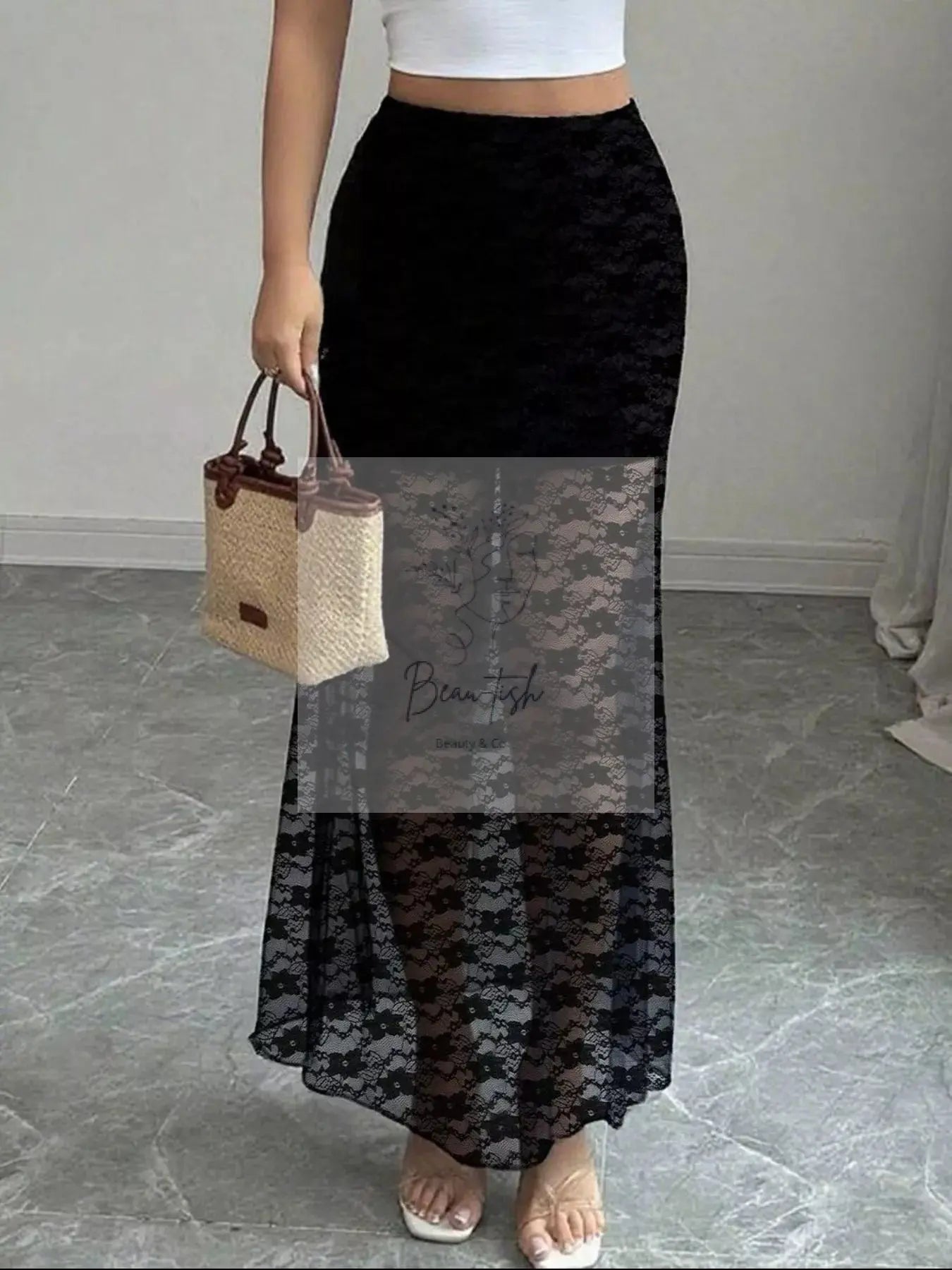 Plus Size Elegant Lace Mermaid Sheer Skirt