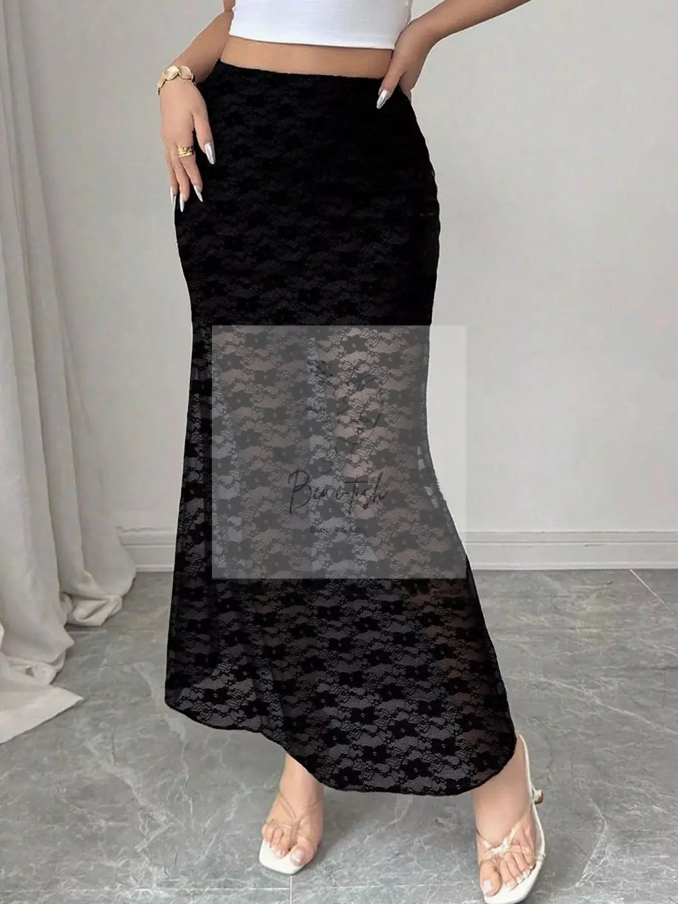 Plus Size Elegant Lace Mermaid Sheer Skirt