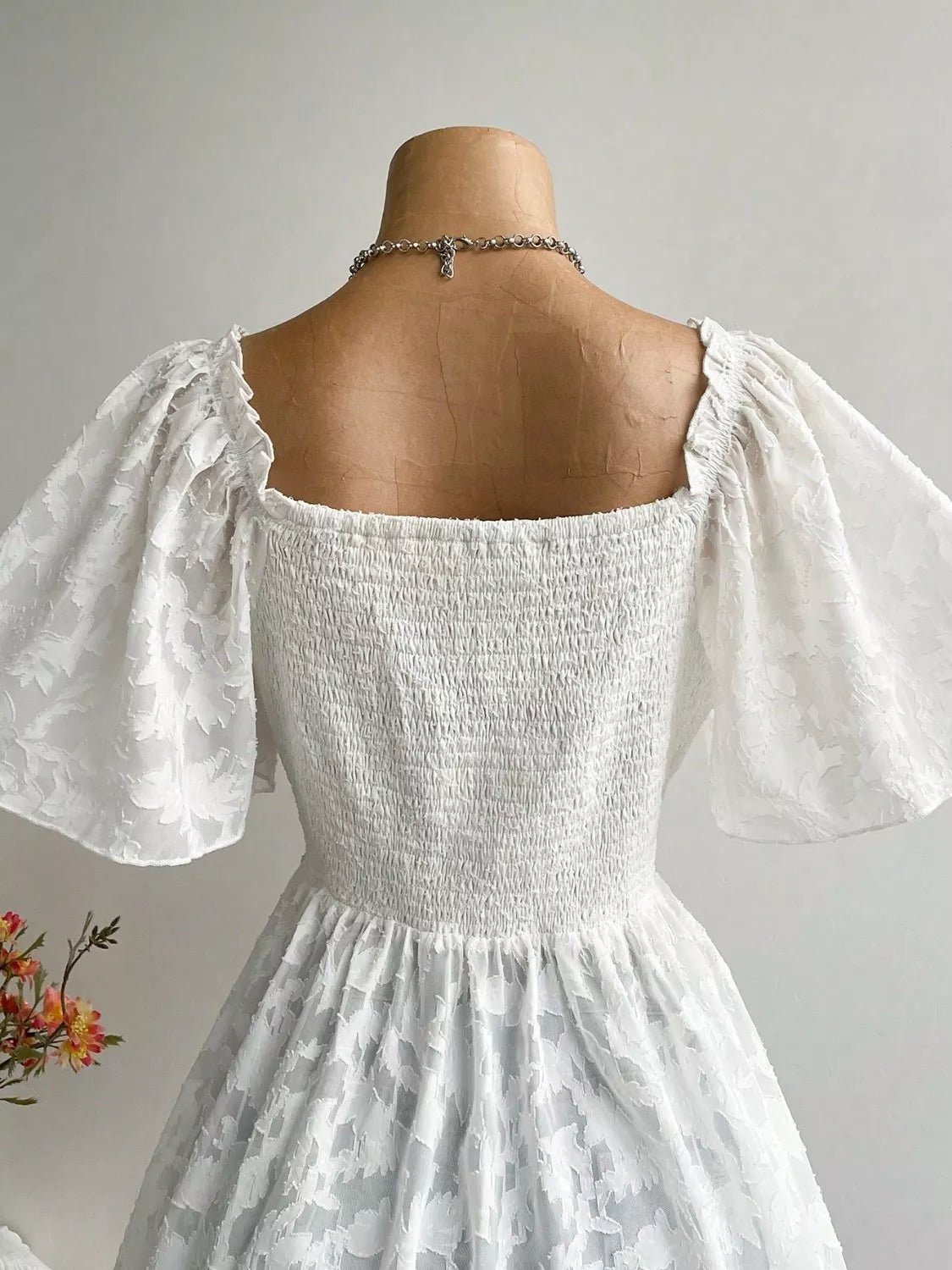 Plus Size Floral Flutter Sleeve Blouse with Smocked Back