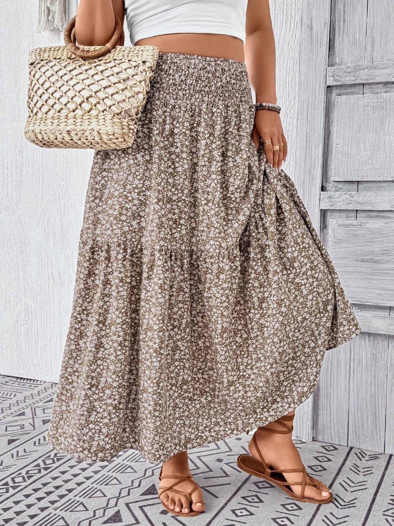Plus Size Floral Print Tiered Skirt