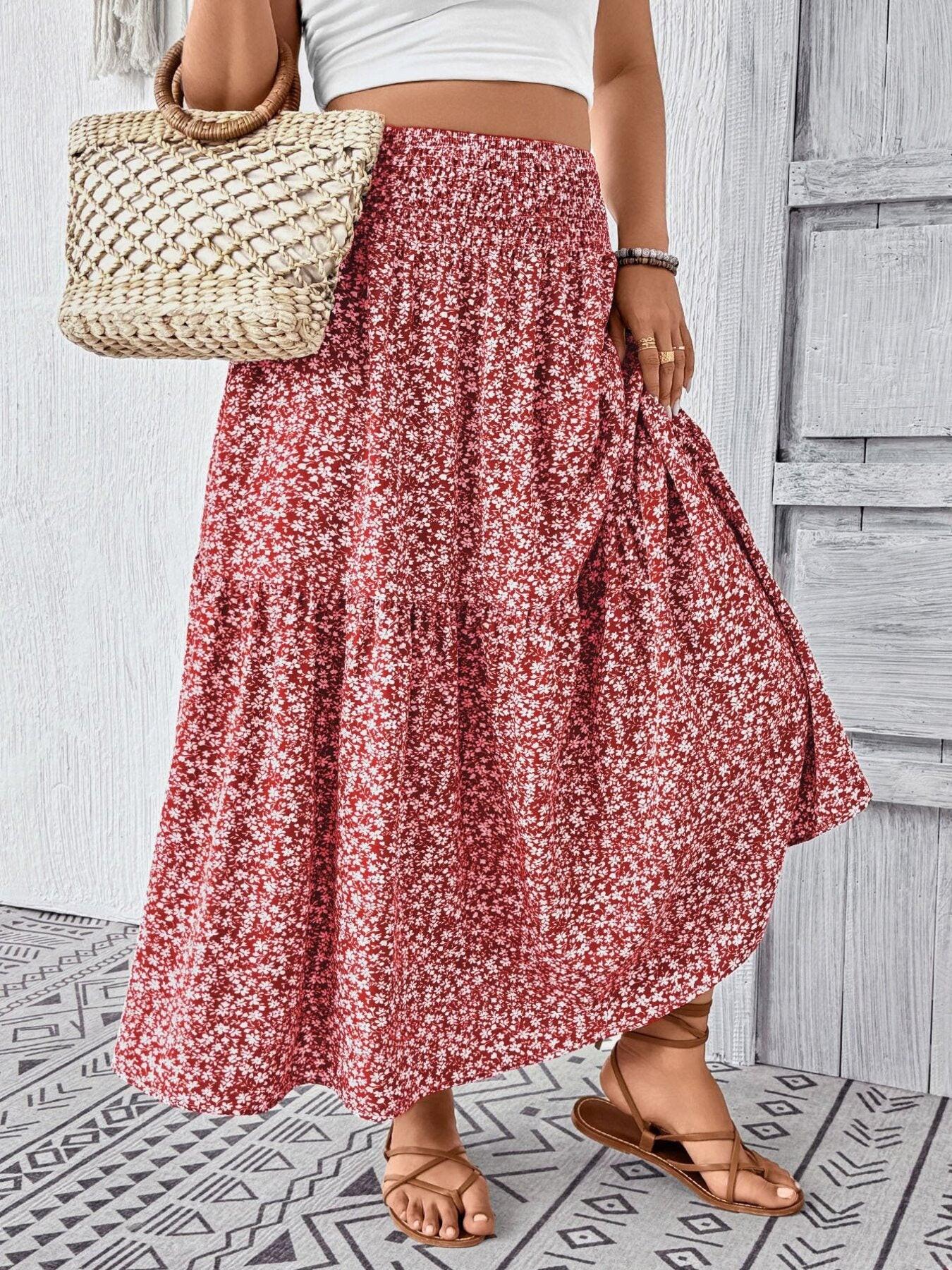 Plus Size Floral Print Tiered Skirt