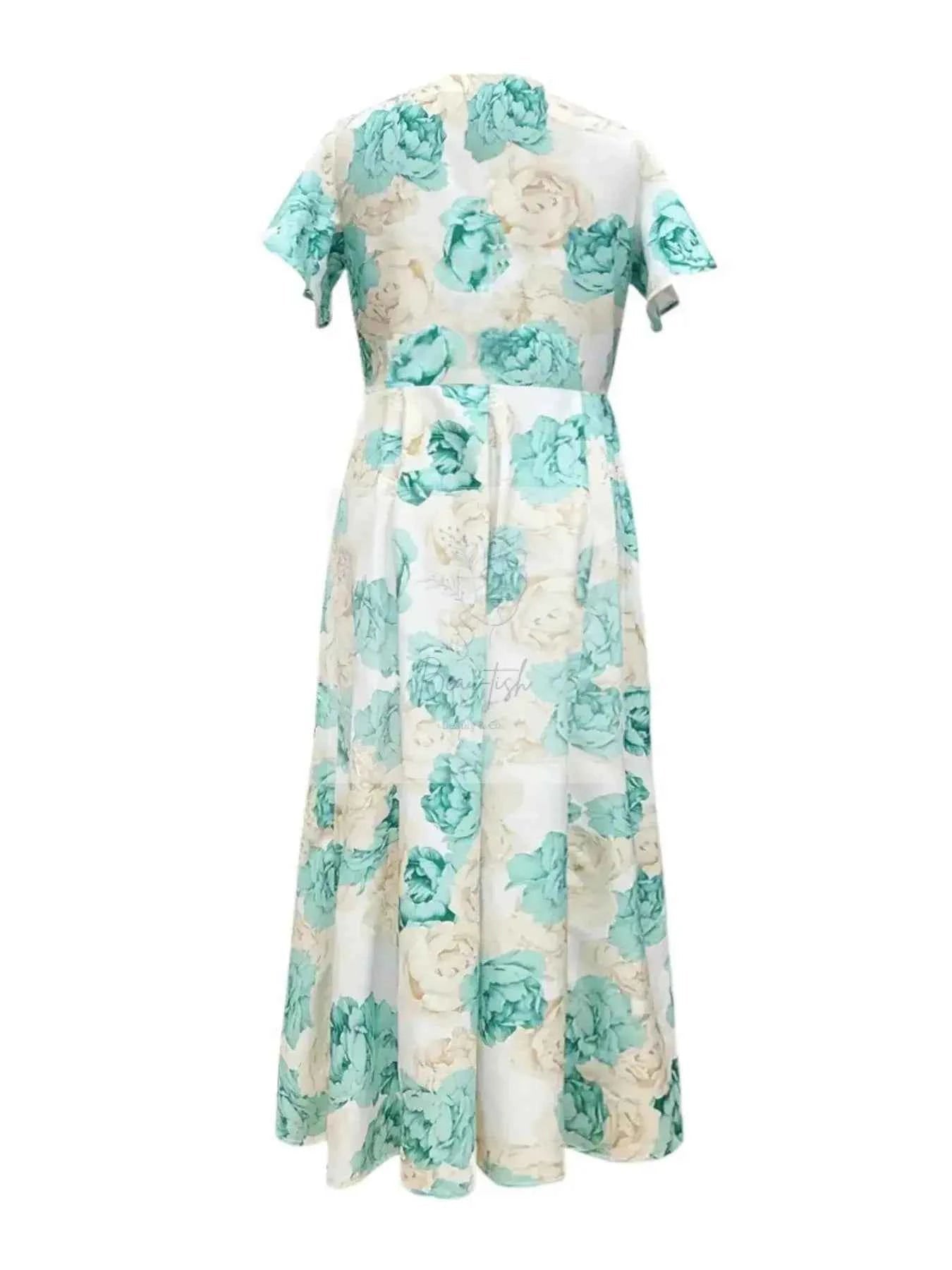 Plus Size Floral Print V - Neck Maxi Dress with Flutter Sleeves