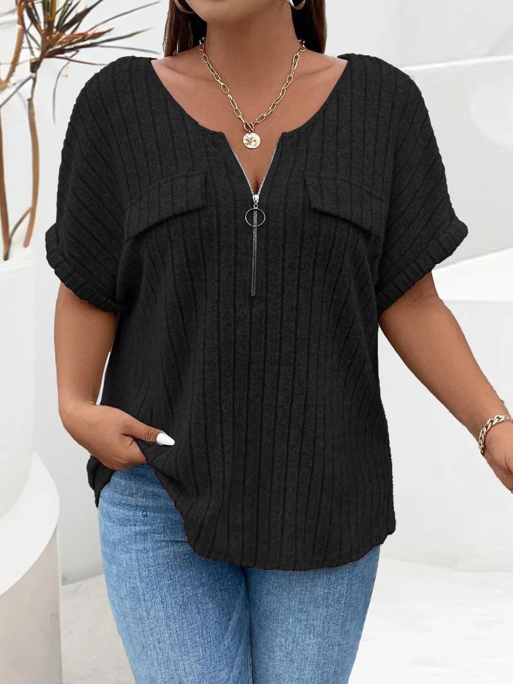Plus Size Half-Zip Tee