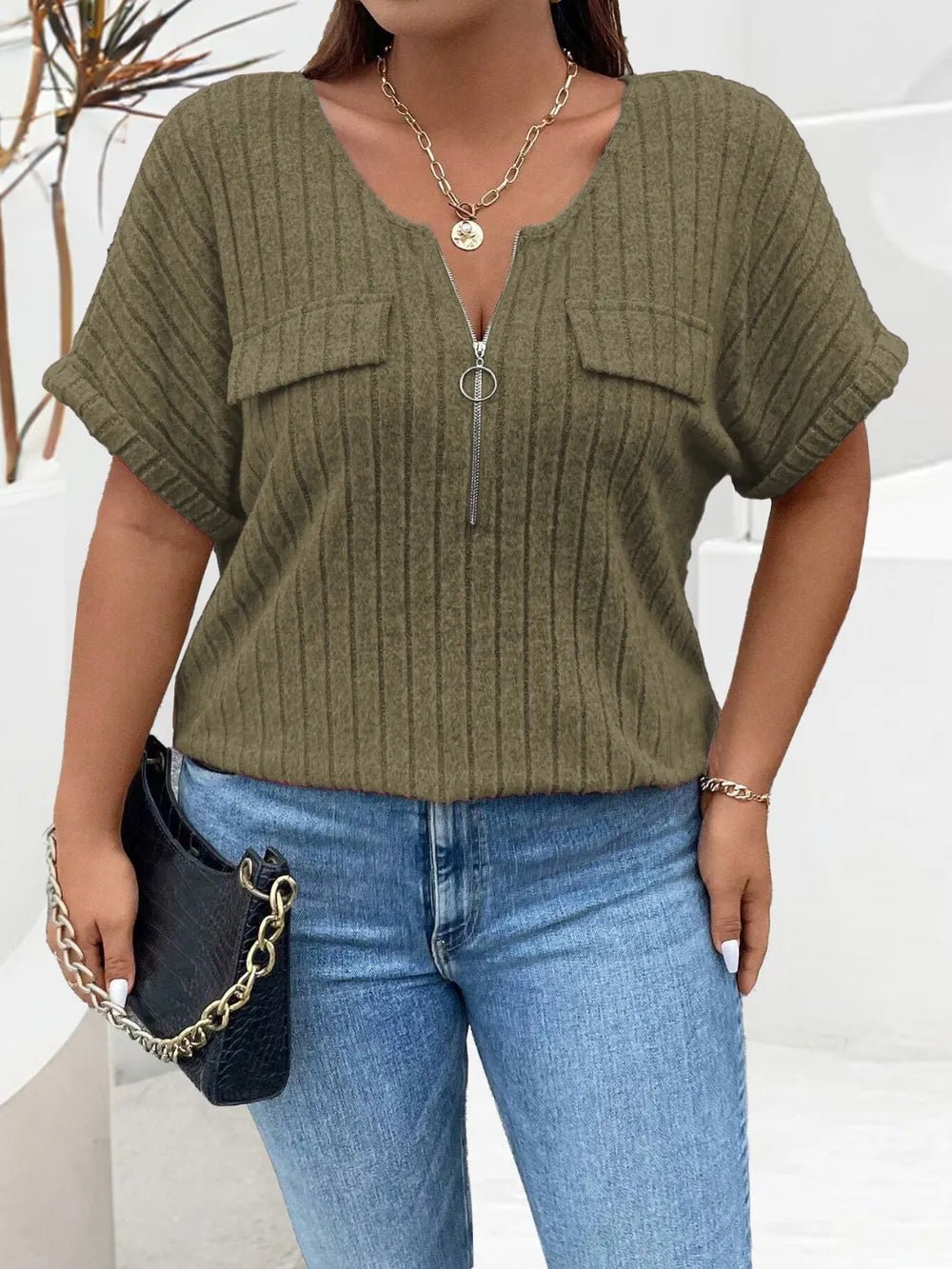 Plus Size Half-Zip Tee