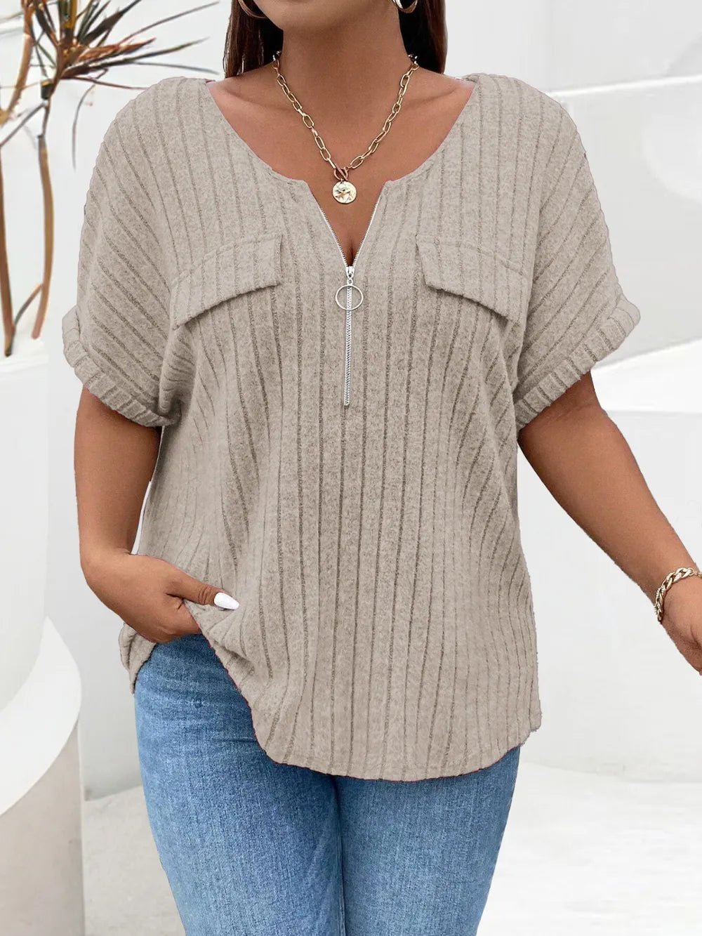 Plus Size Half-Zip Tee