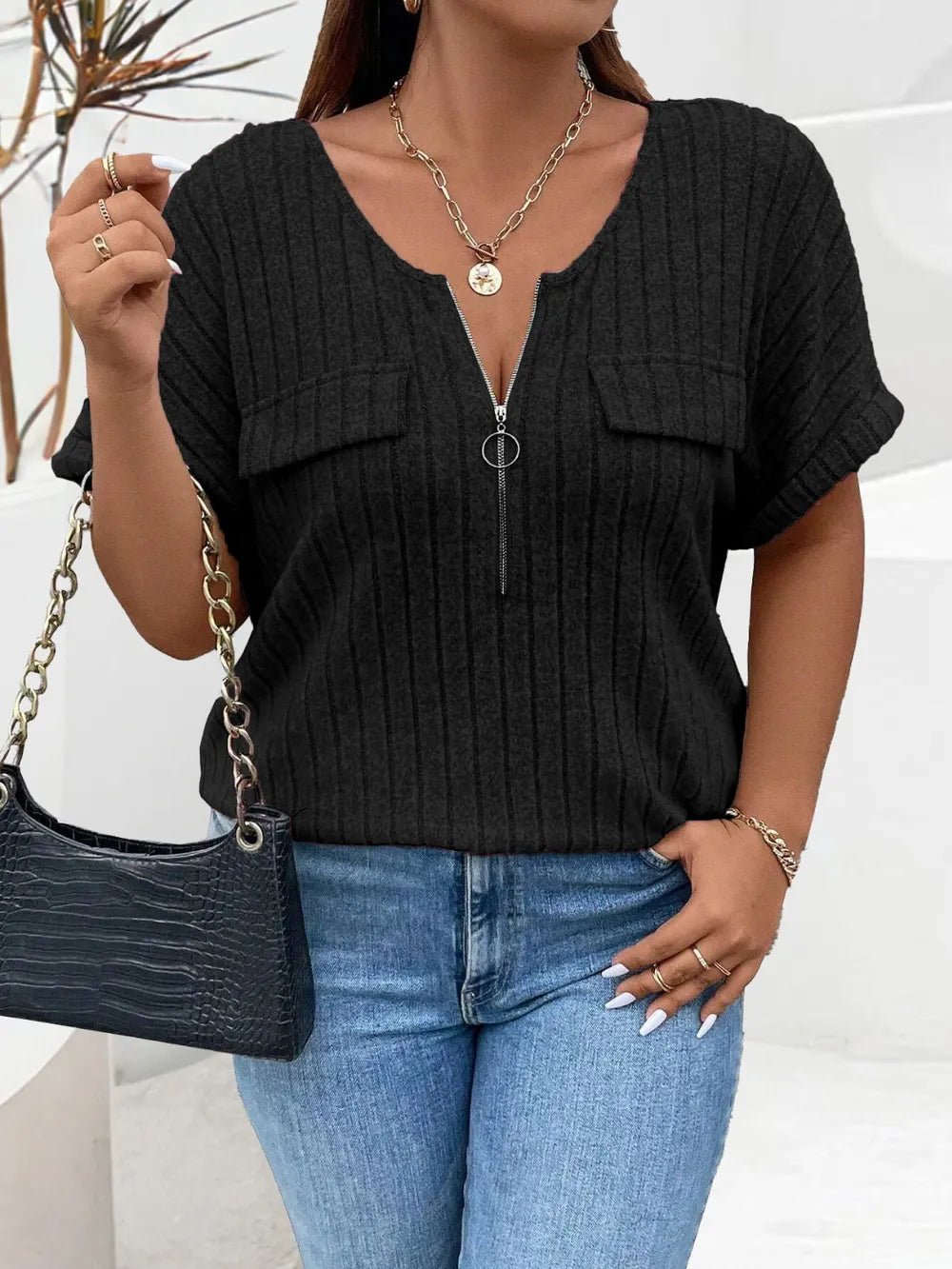 Plus Size Half-Zip Tee